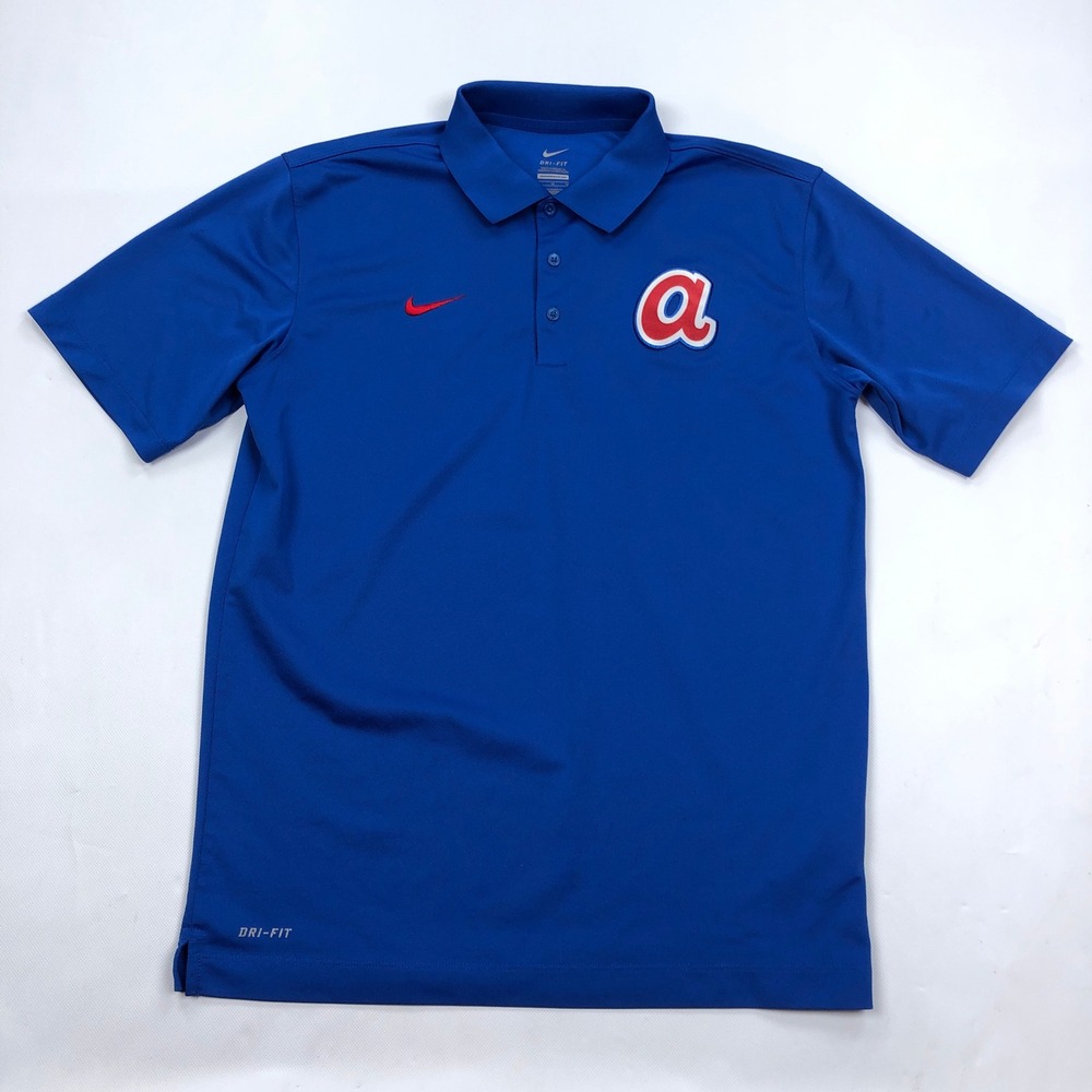 Nike Atlanta Braves Cooperstown Dri-FIT Polo Shirt Blue Mens Medium 11711